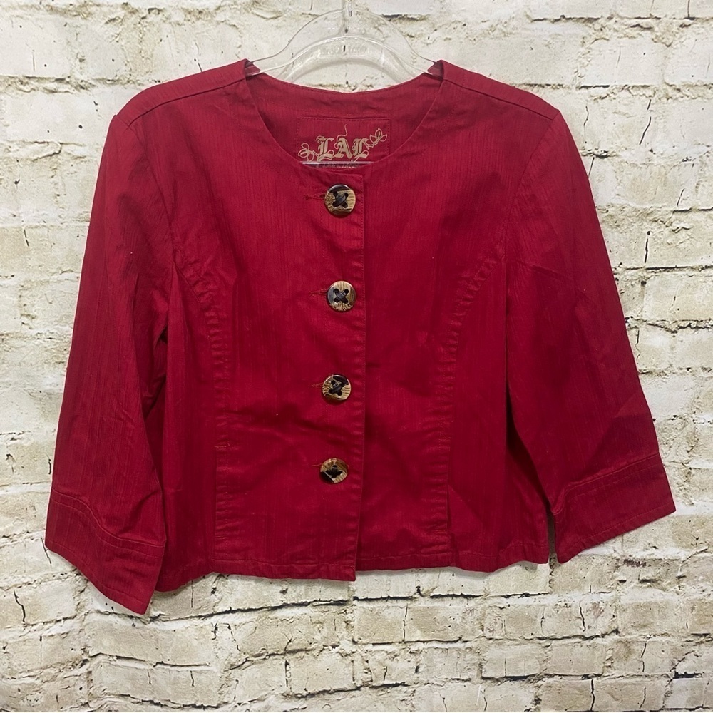 LAL Live A Little Red Textured 3/4 Sleeve Cotton Jacket Blazer